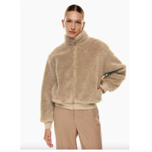 Babaton Aritzia Antic Sherpa Bomber Jacket in Gold Camel Teddy Small - Picture 1 of 7